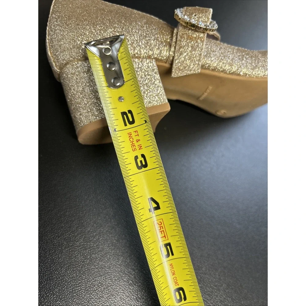 Girls  Size 4‎ Nina Gold Bling Shoes Wedding Dance Pageant Block Heel Rhinestone